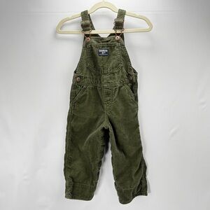 Oshkosh B’gosh Vestbak Olive Green Corduroy Toddler Overalls 18M Flannel Cuffs